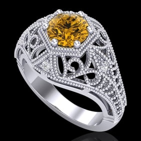 1.07 ctw Intense Fancy Yellow Diamond Art Deco Ring 18k White Gold