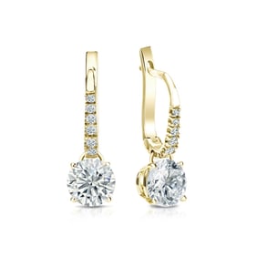 Natural 1.25 CTW Diamond Dangle Earrings 14K Yellow Gold
