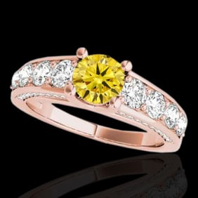 3.05 ctw Certified SI/I Fancy Intense Yellow Diamond Ring 10k Rose Gold