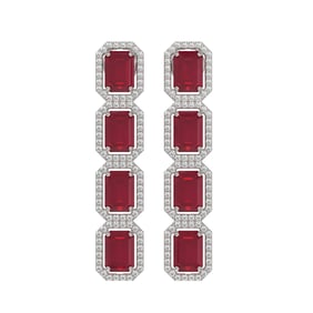 12.33 ctw Ruby & Diamond Micro Pave Halo Earrings 10k White Gold