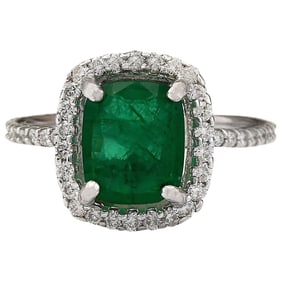 Emerald 14K White Gold Diamond Ring