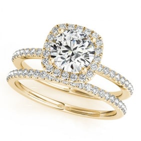 1.45 ctw Certified VS/SI Diamond 2pc Wedding Set Halo 14k Yellow Gold