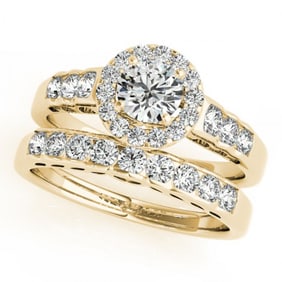 1.96 ctw Certified VS/SI Diamond 2pc Wedding Set Halo 14k Yellow Gold