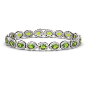 13.87 ctw Peridot & Diamond Micro Pave Halo Bracelet 10k White Gold