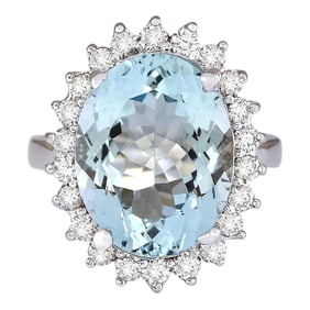 Aquamarine Diamond Ring 14K White Gold