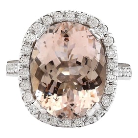 Morganite Diamond Ring 14K White Gold