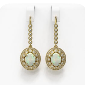 7.81 ctw Certified Opal & Diamond Victorian Earrings 14K Yellow Gold