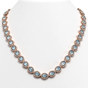 35.13 ctw Sky Topaz & Diamond Micro Pave Halo Necklace 10k Rose Gold