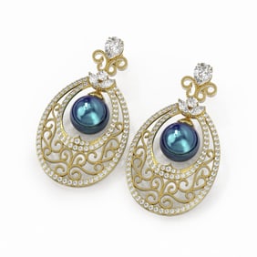 6.5 ctw Mixed Cut Diamond with Pearl Earrings 18K Yellow Gold