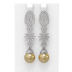 3.61 ctw Diamond & Pearl Earrings 18K White Gold
