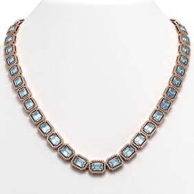 54.79 ctw Aquamarine & Diamond Micro Pave Halo Necklace 10k Rose Gold