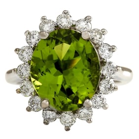 Natural Peridot Diamond Ring 14 Karat