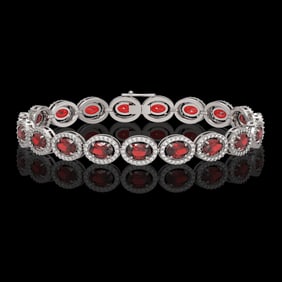 14.63 ctw Garnet & Diamond Micro Pave Halo Bracelet 10k White Gold