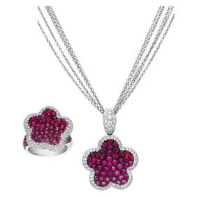 Pink sapphire & diamond pendant/necklace &