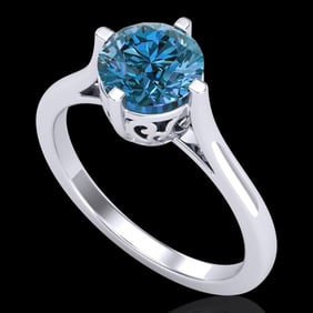 1.25 ctw Fancy Intense Blue Diamond Art Deco Ring 18k White Gold
