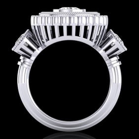 2.62 ctw VS/SI Diamond Solitaire Art Deco 3 Stone Ring 18k White Gold