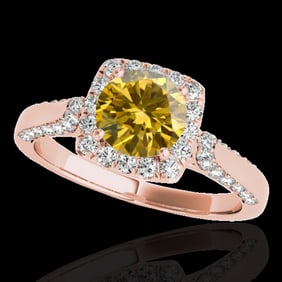1.5 ctw Certified SI/I Fancy Intense Yellow Diamond Ring 10k Rose Gold
