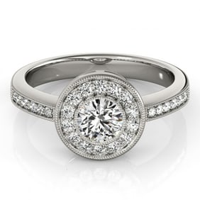 Natural 0.8 ctw Diamond Solitaire Halo Ring 14k White Gold