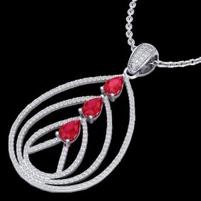 2 ctw Ruby & Micro Pave VS/SI Diamond Designer Necklace 18k White Gold