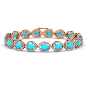 13.19 ctw Turquoise & Diamond Micro Pave Halo Bracelet 10k Rose Gold