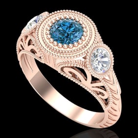 1.06 ctw Fancy Intense Blue Diamond Art Deco Ring 18k Rose Gold