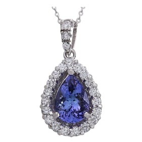 3.85 CTW Tanzanite 18K White Gold Diamond Necklace