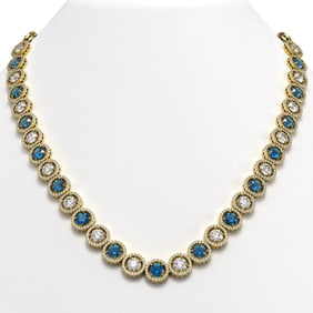35.60 ctw Blue & Diamond Micro Pave Necklace 18K Yellow Gold