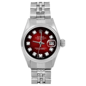 Rolex Ladies Ss Datejust Red Vignette
