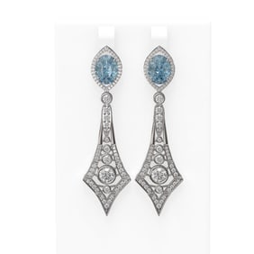 10.42 ctw Blue Topaz & Diamond Earrings 18K White Gold