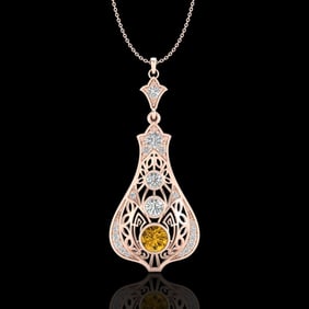 1.75 ctw Intense Fancy Yellow Diamond Art Deco Necklace 18k Rose Gold