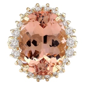Morganite Diamond Ring 14K Yellow Gold
