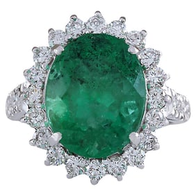 Emerald Diamond Ring 14K White Gold