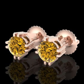 1.07 ctw Intense Fancy Yellow Diamond Art Deco Earrings 18k Rose Gold