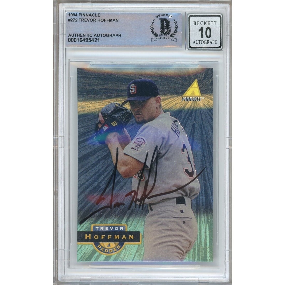 trevor hoffman san diego padres signed: trevor hoffman san diego padres signed 1994 pinnacle museum card BGS auto 10 graded This autographed 1994 Pinnacle Museum Collection card by Trevor Hoffman is a must-have for any fan or collector of t