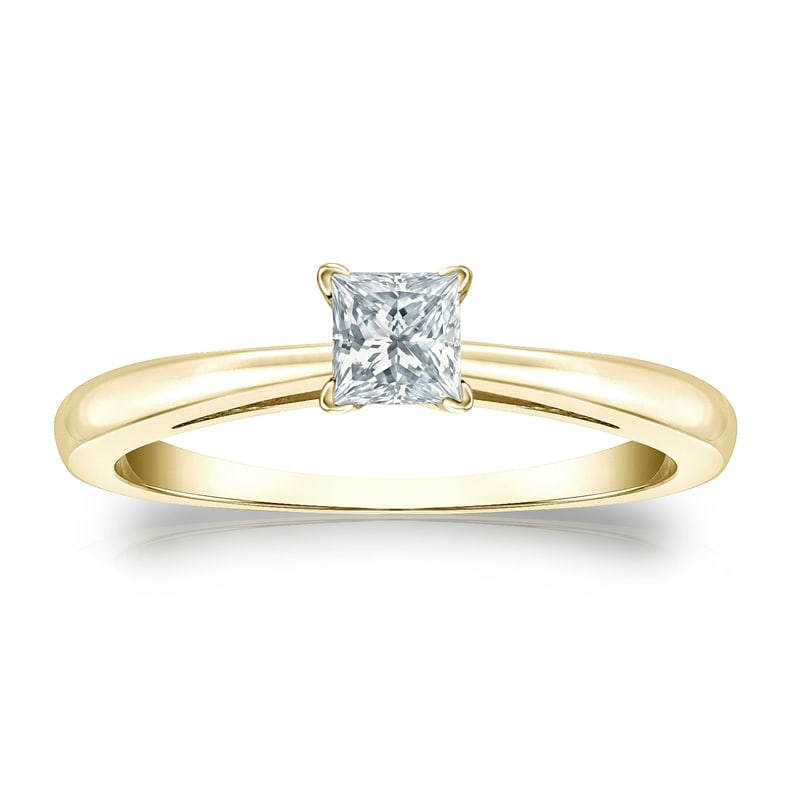 Natural 0.25 CTW Diamond Solitaire Ring 18K Yellow Gold