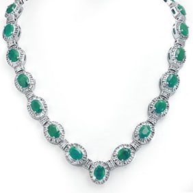 37.70 ctw Emerald & Diamond Necklace 14k White Gold