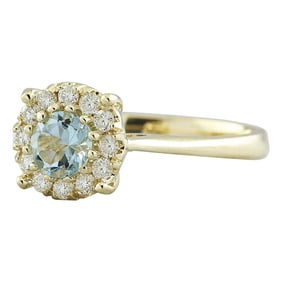 Natural Aquamarine Diamond Ring In 14