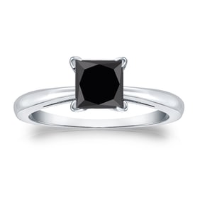 Natural 1.50 CTW Black Diamond Solitaire Ring 18K White Gold