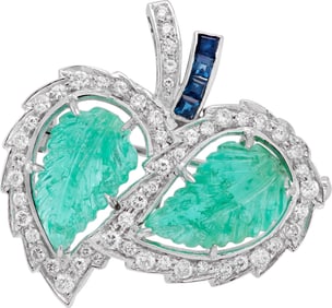 Emerald and diamonds leaf pin in