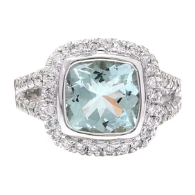 Aquamarine Diamond Ring 14K White Gold