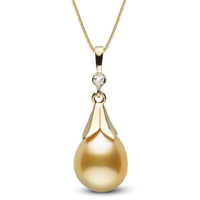 Golden South Sea Drop-Shape Pearl and Diamond Lily Pendant