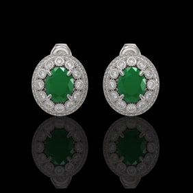 8.84 ctw Certified Emerald & Diamond Victorian Earrings 14K White Gold