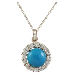 Turquoise Diamond Necklace 14K White Gold