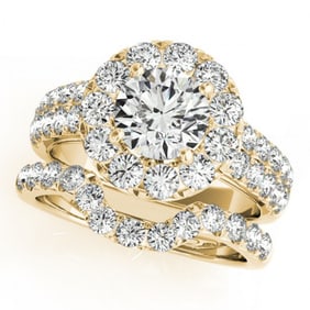 2.06 ctw Certified VS/SI Diamond 2pc Wedding Set Halo 14k Yellow Gold