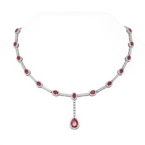 16.36 ctw Ruby & Diamond Necklace 18K White Gold