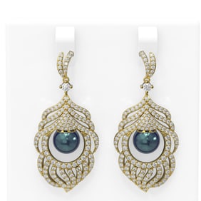 3.52 ctw Diamond & Pearl Earrings 18K Yellow Gold