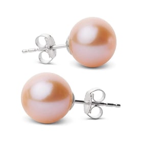 Pink to Peach Freshwater Pearl Stud Earrings, 9.5-10.0mm