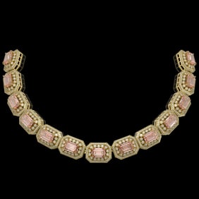 117.15 ctw Morganite & Diamond Victorian Necklace 14K Yellow Gold