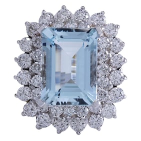Natural Aquamarine Diamond Ring In 14