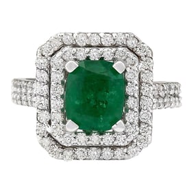 Emerald Diamond Ring 14K White Gold